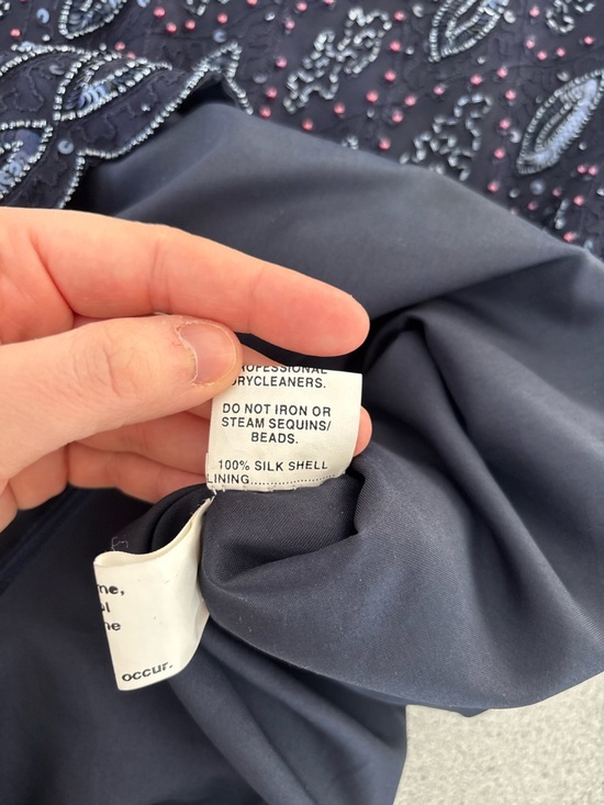 Frank Usher Navy Beaded Embroidered Top Heavy Luxe Blouse Event Quiet Luxury S - Picture 10 of 16